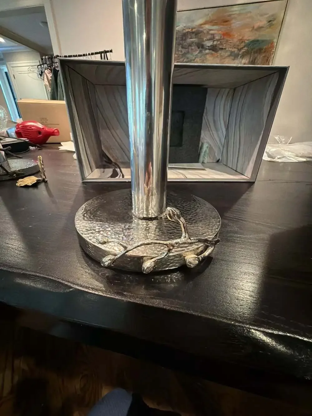 As is Michael Aram white orchid Paper Towel Holder misting flower. Ships in Aram